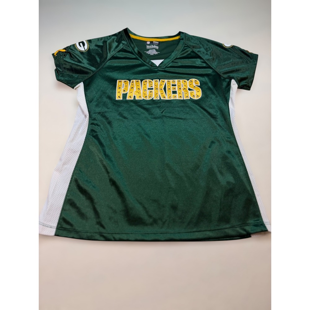 NFL Green Bay Packers Jersey Womens Green Studded 1st & Fashion Collection
